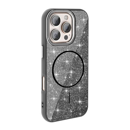 iPhone 16 Pro Max Kılıf Magsafe Şarj Özellikli Parlayan Simli Okso Kapak