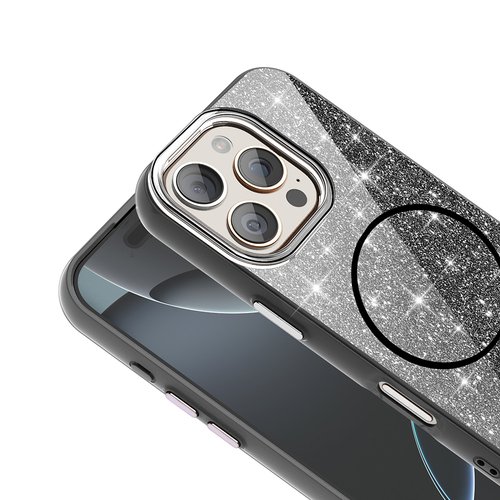 iPhone 16 Pro Max Kılıf Magsafe Şarj Özellikli Parlayan Simli Okso Kapak