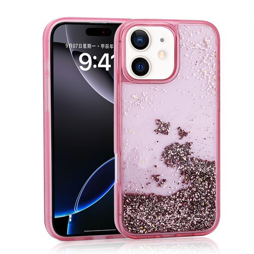 iPhone 12 Kılıf Sıvılı Simli Şeffaf Arka Yüzey Liquid Glittery Silikon Kapak