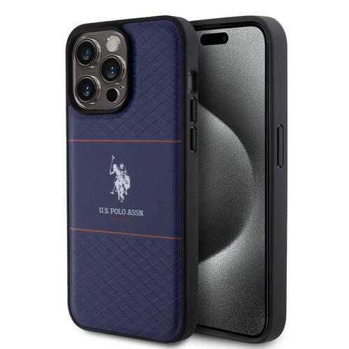 iPhone 15 Pro Max Kılıf U.S. Polo Assn. Orjinal Lisanslı Deri Şeritli Logo Dizayn Kapak Lacivert