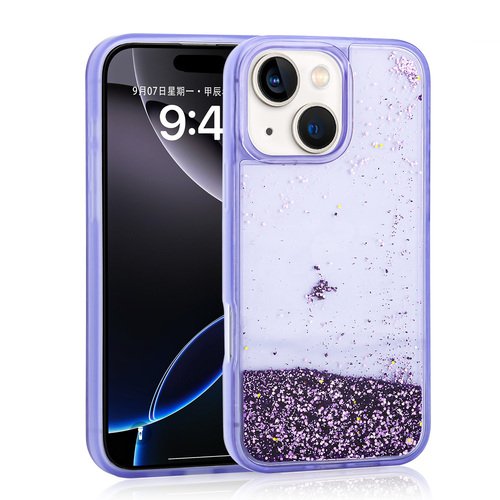 iPhone 13 Kılıf Sıvılı Simli Şeffaf Arka Yüzey Liquid Glittery Silikon Kapak