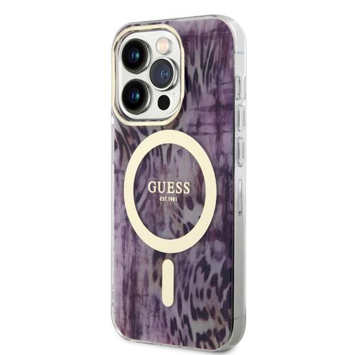 Apple iPhone 14 Pro Kılıf GUESS Magsafe Şarj Özellikli Leopar Desenli Kapak