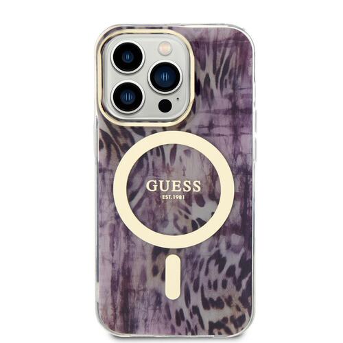 Apple iPhone 14 Pro Kılıf GUESS Magsafe Şarj Özellikli Leopar Desenli Kapak