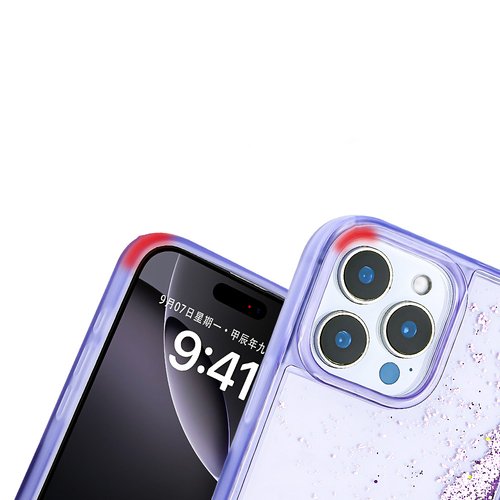 iPhone 14 Pro Max Kılıf Sıvılı Simli Şeffaf Arka Yüzey Liquid Glittery Silikon Kapak