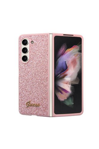 Galaxy Z Fold 5 Uyumlu Kılıf Guess Lisanslı Yazı Logolu Glitter Script Kapak Pembe