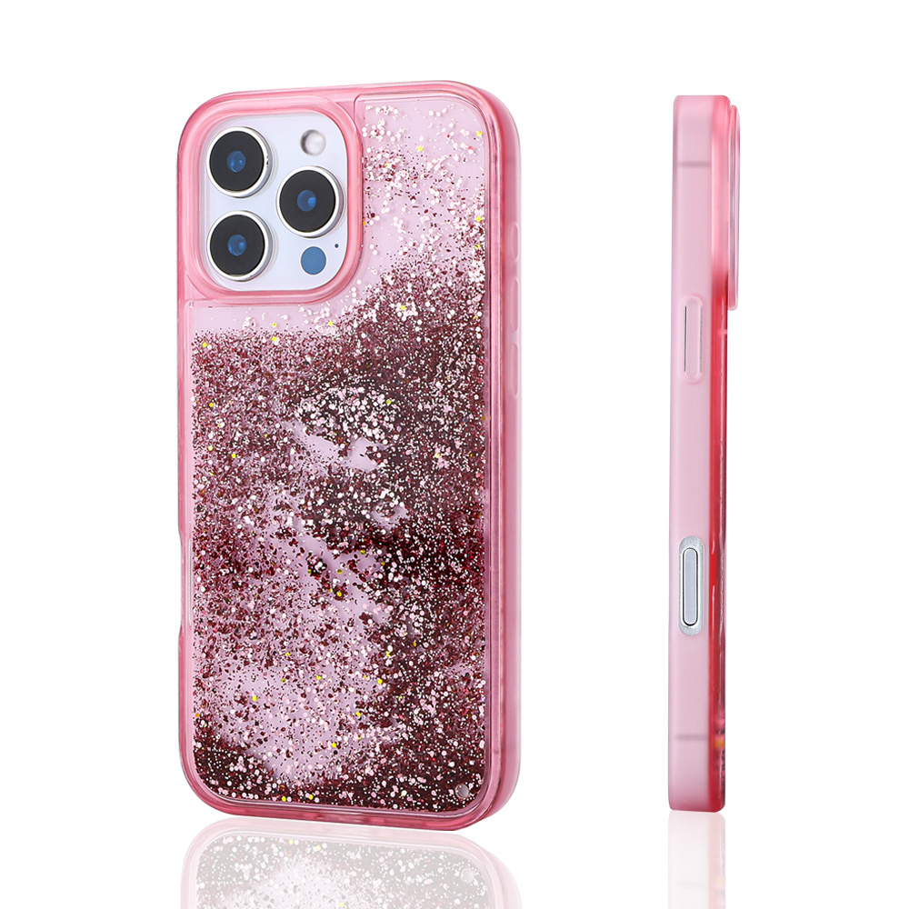 iPhone 15 Pro Max Kılıf Sıvılı Simli Şeffaf Arka Yüzey Liquid Glittery Silikon Kapak