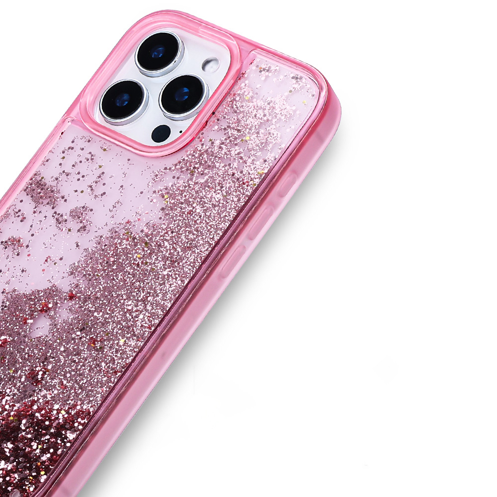 iPhone 15 Pro Max Kılıf Sıvılı Simli Şeffaf Arka Yüzey Liquid Glittery Silikon Kapak
