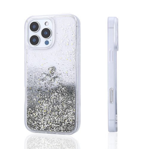 iPhone 16 Pro Kılıf Sıvılı Simli Şeffaf Arka Yüzey Liquid Glittery Silikon Kapak