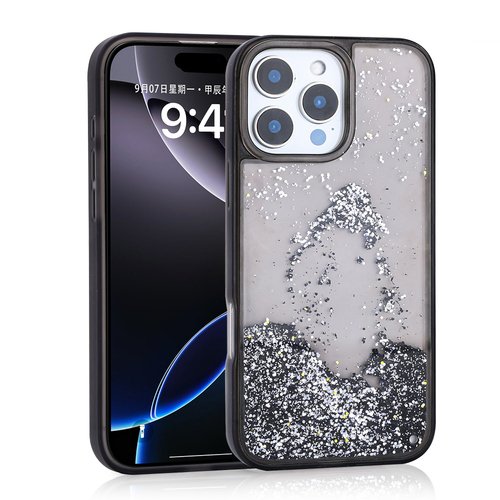 iPhone 16 Pro Kılıf Sıvılı Simli Şeffaf Arka Yüzey Liquid Glittery Silikon Kapak