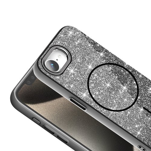 iPhone 16E Kılıf Magsafe Şarj Özellikli Parlayan Simli Okso Kapak