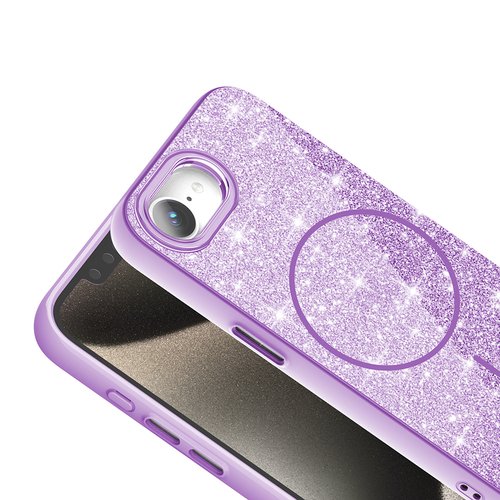 iPhone 16E Kılıf Magsafe Şarj Özellikli Parlayan Simli Okso Kapak