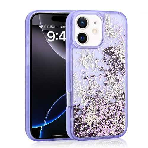 iPhone 11 Kılıf Sıvılı Simli Kelebek Tasarım Şeffaf Liquid Glittery Silikon Kapak