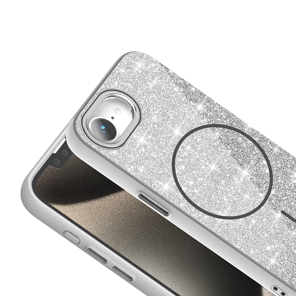 iPhone 17E Kılıf Magsafe Şarj Özellikli Parlayan Simli Okso Kapak