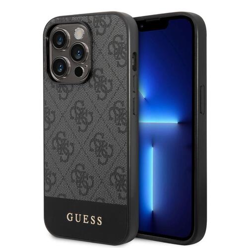 Apple iPhone 14 Pro Kılıf GUESS PU Deri Şerit Logo Dizaynlı Kapak