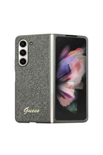 Galaxy Z Fold 5 Uyumlu Kılıf Guess Lisanslı Yazı Logolu Glitter Flakes Kapak Haki