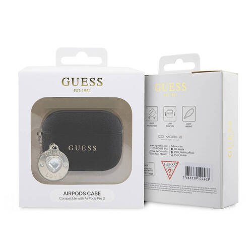 Apple Airpods Pro 2 Kılıf Guess Orjinal Lisanslı Glitter Elmas Kalp Süs Zincirli Kapak