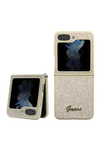 Galaxy Z Flip 5 Uyumlu Kılıf Lisanslı Yazı Logolu Glitter Script Kapak Gold