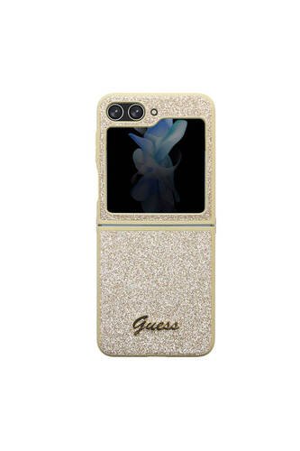 Galaxy Z Flip 5 Uyumlu Kılıf Lisanslı Yazı Logolu Glitter Script Kapak Gold