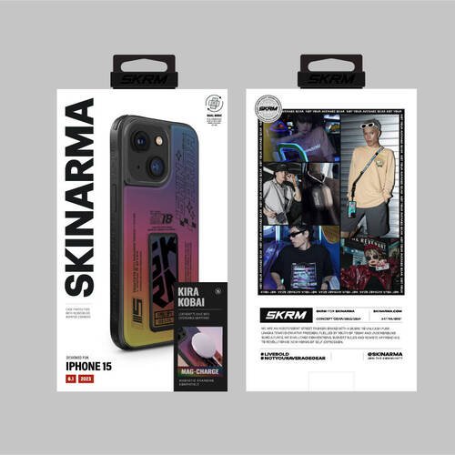 iPhone 15 Uyumlu Kılıf SkinArma Holografik Standlı Deri Görünümlü Kira Kobai Kapak Colorful