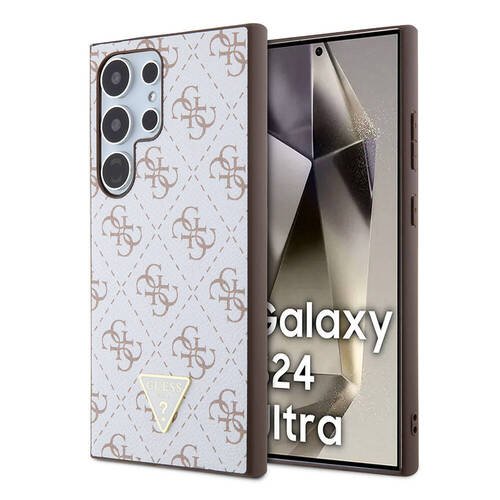 Galaxy S24 Ultra Kılıf Guess Orjinal Lisanslı PU Üçgen Logo 4G Desenli Kapak