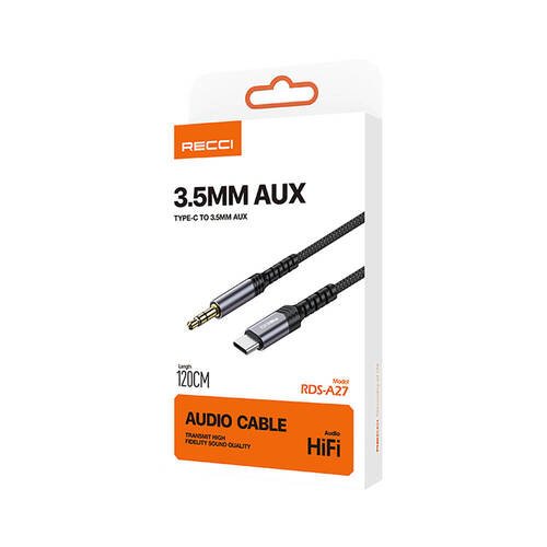 Type-C Aux Kablo Recci RDS-A27 Type-C to 3.5mm AUX Audio Ses Kablo 1.2 Metre