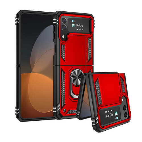 Galaxy Z Flip 3 / Z Flip 4 Kılıf Yüzüklü Standlı Manyetikli Armor Zırh