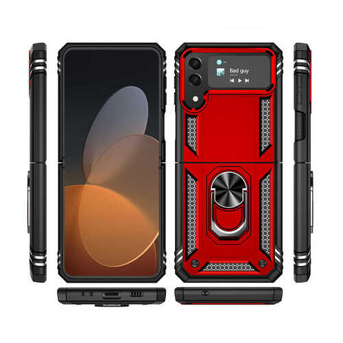 Galaxy Z Flip 3 / Z Flip 4 Kılıf Yüzüklü Standlı Manyetikli Armor Zırh