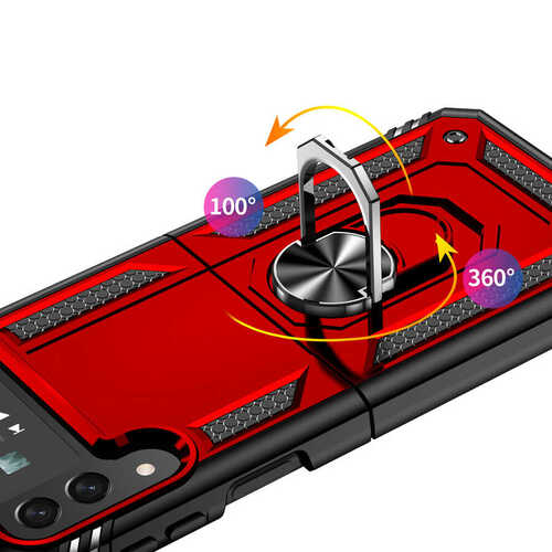 Galaxy Z Flip 3 / Z Flip 4 Kılıf Yüzüklü Standlı Manyetikli Armor Zırh