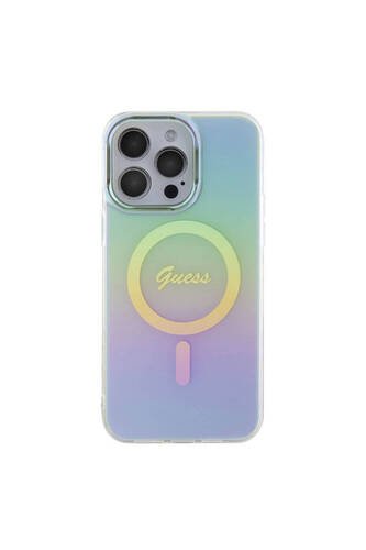 iPhone 15 Pro Max Uyumlu Kılıf Guess Lisans Magsafe Şarj Özellik Yazı Logo Iridescent Turkua