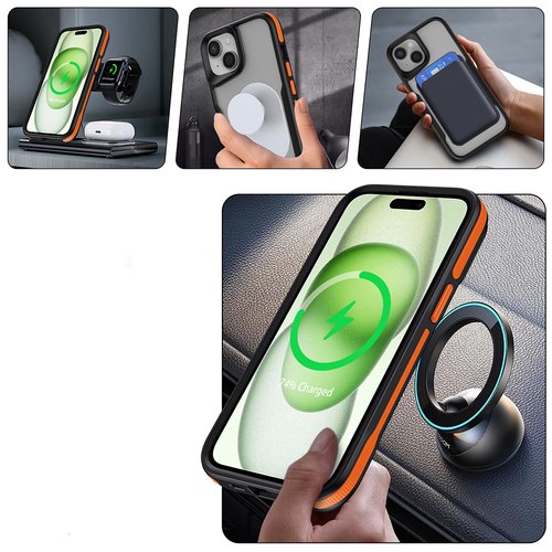 iPhone 14 Kılıf Magsafe Şarj Özellikli Renkli Kenar Airbag Şeritli Lüx Kapak