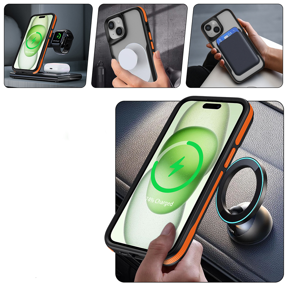 iPhone 14 Pro Kılıf Magsafe Şarj Özellikli Renkli Kenar Airbag Şeritli Lüx Kapak