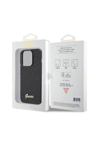 iPhone 15 Pro Uyumlu Kılıf Guess Lisanslı Yazı Logolu Disco Script Metal Kapak Siyah