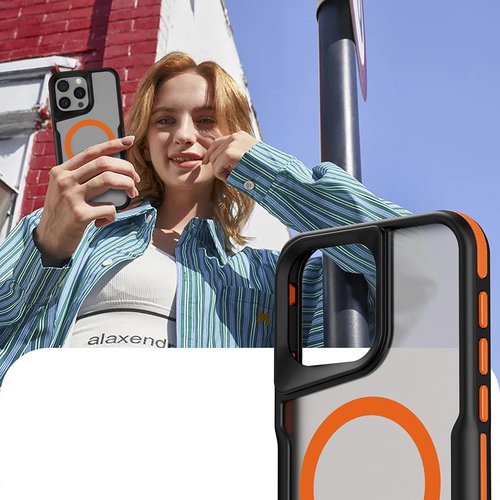 iPhone 15 Pro Kılıf Magsafe Şarj Özellikli Renkli Kenar Airbag Şeritli Lüx Kapak