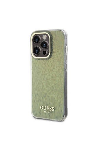 iPhone 15 Pro Max Uyumlu Kılıf Guess Lisanslı Yazı Logolu Mirror Disco Kapak Gold