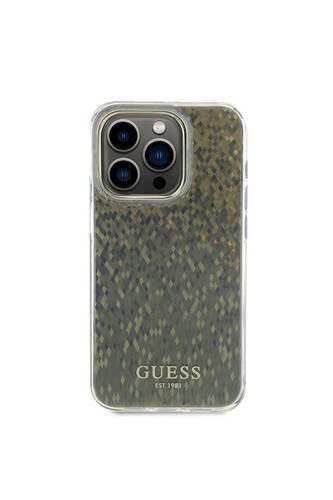 iPhone 15 Pro Max Uyumlu Kılıf Guess Lisanslı Yazı Logolu Mirror Disco Kapak Gold