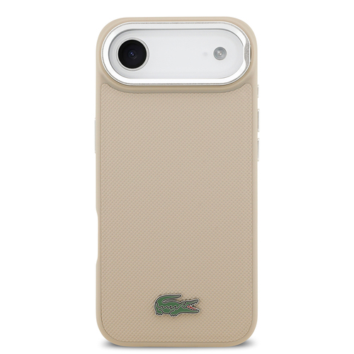 Apple iPhone 17 Air Kılıf Lacoste Orjinal Lisanslı M-safe Şarj Özellikli PU Pike Desenli Standlı Metal Logolu Kapak