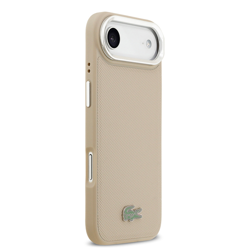 Apple iPhone 17 Air Kılıf Lacoste Orjinal Lisanslı M-safe Şarj Özellikli PU Pike Desenli Standlı Metal Logolu Kapak