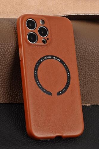 iPhone 13 Pro Max Kılıf Deri Desenli Magsafe Kamera Korumalı