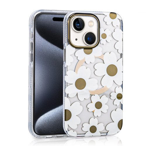 iPhone 13 Kılıf Magsafe Şarj Özellikli Papatya Desenli Kapak