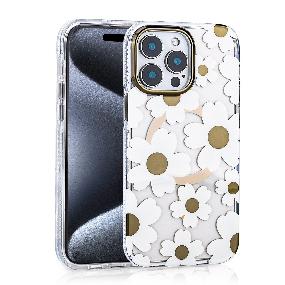 iPhone 14 Pro Max Kılıf Magsafe Şarj Özellikli Papatya Desenli Kapak