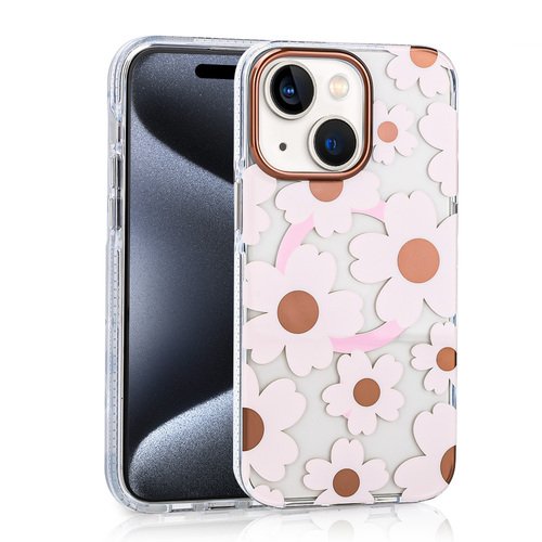 iPhone 15 Kılıf Magsafe Şarj Özellikli Papatya Desenli Kapak