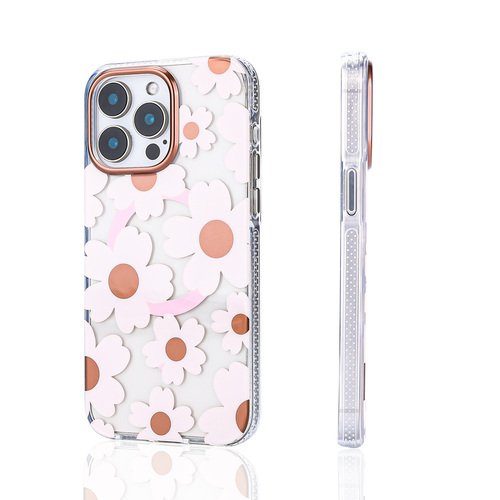 iPhone 15 Pro Max Kılıf Magsafe Şarj Özellikli Papatya Desenli Kapak