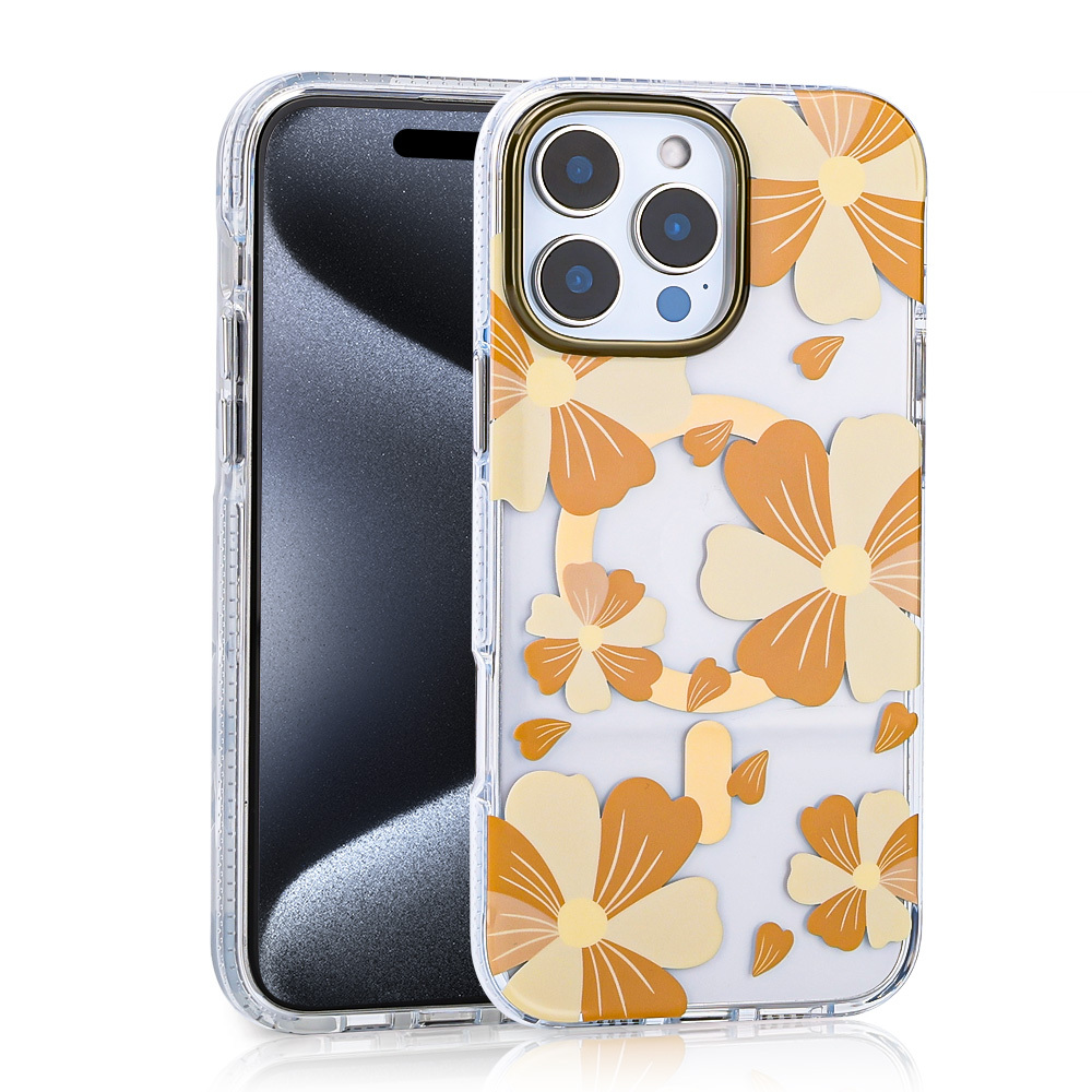 iPhone 15 Pro Max Kılıf Magsafe Şarj Özellikli Papatya Desenli Kapak