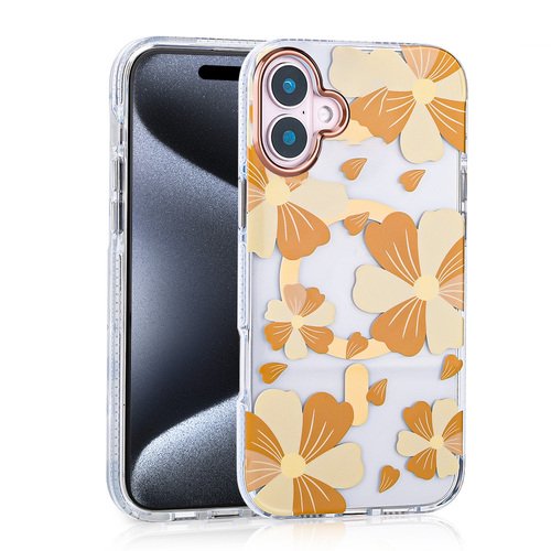 iPhone 16 Kılıf Magsafe Şarj Özellikli Papatya Desenli Kapak