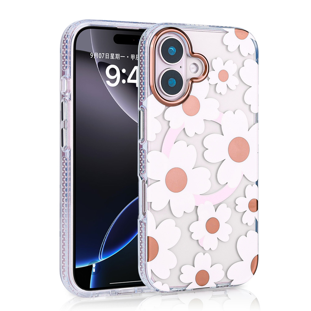 iPhone 16 Kılıf Magsafe Şarj Özellikli Papatya Desenli Kapak