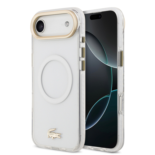 Apple iPhone 17 Air Kılıf Lacoste Orjinal Lisanslı M-safe Şarj Özellikli Gold Timsah Logolu Buzlu Kapak