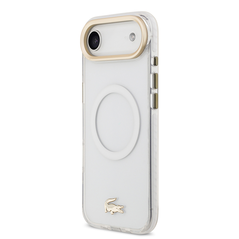 Apple iPhone 17 Air Kılıf Lacoste Orjinal Lisanslı M-safe Şarj Özellikli Gold Timsah Logolu Buzlu Kapak