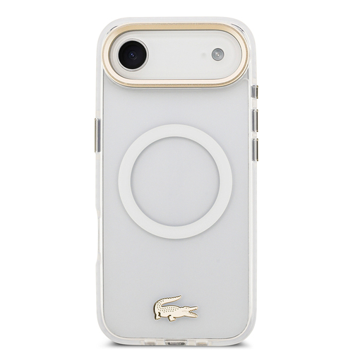 Apple iPhone 17 Air Kılıf Lacoste Orjinal Lisanslı M-safe Şarj Özellikli Gold Timsah Logolu Buzlu Kapak