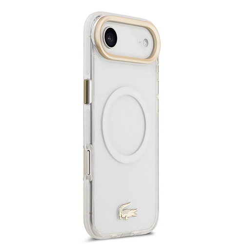 Apple iPhone 17 Air Kılıf Lacoste Orjinal Lisanslı M-safe Şarj Özellikli Gold Timsah Logolu Buzlu Kapak