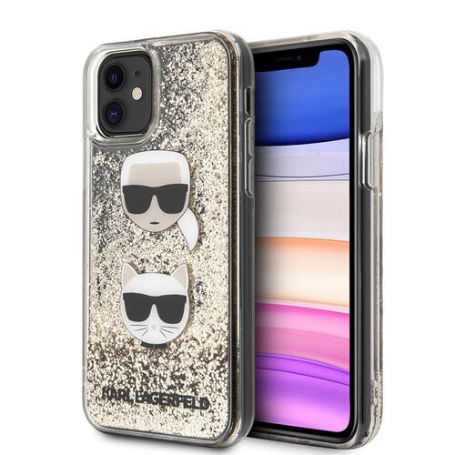 Apple iPhone 11 Kılıf Karl Lagerfeld Sıvılı Simli K&C Head Dizayn Kapak